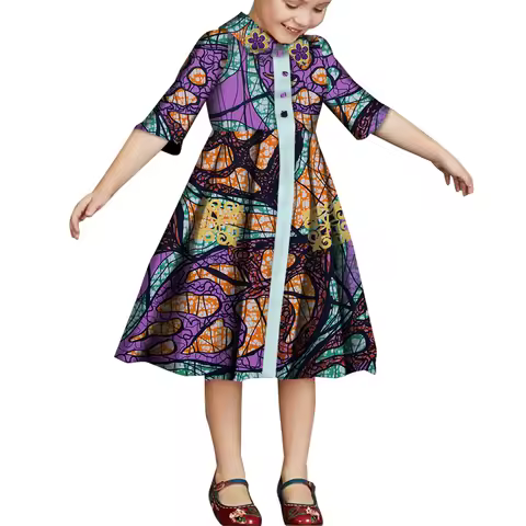 African Clothes for Children Floral Print Girls Dresses Dashiki Party Clothes Half Sleeve Ankara Bab