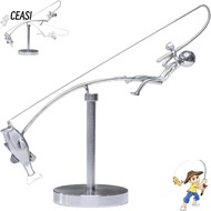 CEASI Kinetic Fishing Sculpture, Desk Ornament Gift The Fisherman Balancing Sculpture, Creative Meta