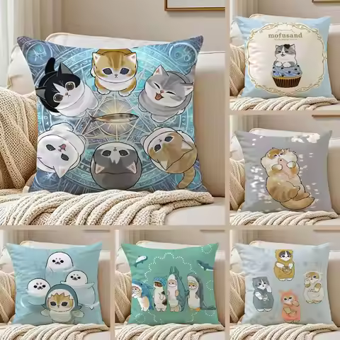 Luxury Cute mofusand cat Pillow Case Anti-dustmite Invisible zipper Sofa Bed