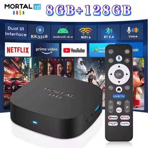 T1+ Android TV Box Ultra HD Network Set-Top Box Supports Wi-Fi 6 Bluetooth 5.0 Voice Remote Control 