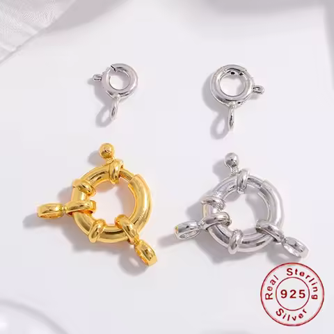 S925 Sterling Silver Circle sailor Closure Clasps Open Spring Buckle End Connector Clasp for Jewelry