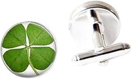 Four Leaf Clover Cufflinks,Handmade Cuff Links Irish 4 Leaf Clover Silver Plated Cufflinks