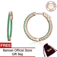 BAMOER ของแท้925เงินสเตอร์ลิงวงกลมคลาสสิกสีเขียวต่างหูสตั๊ด CZ สำหรับงานแต่งงานเครื่องประดับการหมั้น