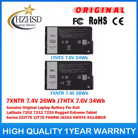 7XNTR 7.4V 26Wh J7HTX 7.6V 34Wh Genuine Original Laptop Battery For Dell Latitude 7202 7212 7220 Rug