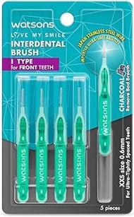 WATSONS I-Type Charcoal Interdental Brush (For front teeth, japan stainless steel wire, XXS size 0.6mm, Charcoal removes bad breath) 5s