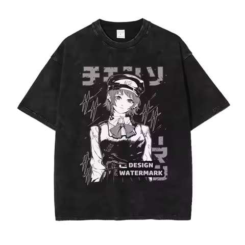 Bandai Anime Chainsaw Man T-shirts Vintage Washed Denji T Shirt Manga Power Makima Kobeni Tops Tees 