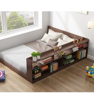 Japanese Tatami Bed Frame HDF Wood Waterproof Single Double Bed With Bookshelf Storage Cabinet Katil