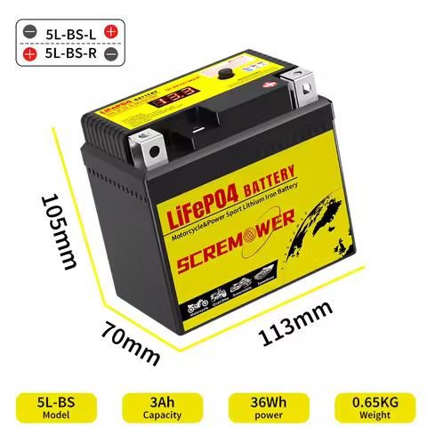 5L-BS Motorcycle Battery 12V 3Ah with BMS ATV UTV Battery High Performance Maintenance Free compatib