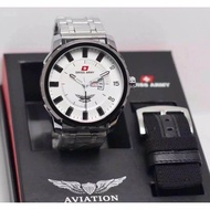 Jam Tangan Pria Sporty Swiss Army Aviation Tanggal Dan Hari Aktif Free Tali Cadangan Dan Box Exclusi