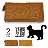 日本品牌野村修平\[2色]野平秀平可愛的貓壓紋真皮拉鍊長錢包\長夾