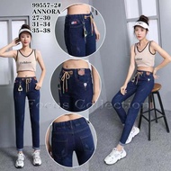 Celana jeans wanita Pinggang Karet Import stik balik/ celana Jeans Annora kekinian / celana Import A