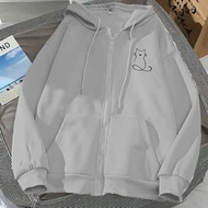 Hoodie Zipper Sweater garis kucing Resleting pria wanita Size L XL XXL 3XL 4XL bigsize zipper wanita