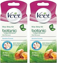 Veet Ready-To-Use Wax Strip Hair Remover Kit for Bikini Underarm and Face, 20 Count (Pack of 2)