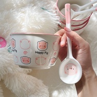 Pink Cute Pig Ceramic Bowl with Spoon Super Cute Cute Cute Bowl Underglaze Color Girl Heart Bowl Spo