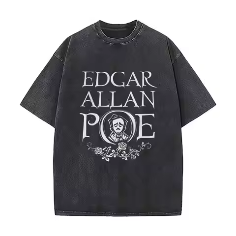 Edgar Allan Poe Poe trait Version 3 Beach 2025 Washed Vintage T-Shirts Street Hip Hop Retro Punk T S