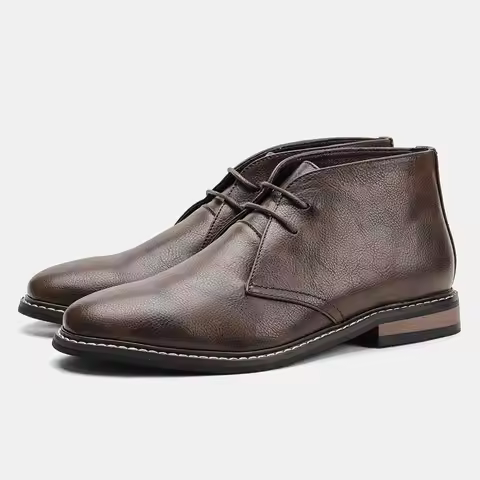 Men's Classical Retro Leather Chukka / Turf Boots Men Fashion Ankle Boot Mens Lace-up Short Desert B