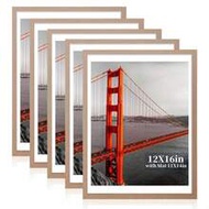 12x16in Wooden Color Wooden Picture Frames Set Of 5/3/2/1 With Mat For 11x14 Or Without Mat For 12x1