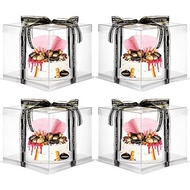Jetec 4 Pcs Clear Cake Box with Ribbon 10 x 10 x 9 Inch Transparent Tall Cake Carrier Box with Lids 