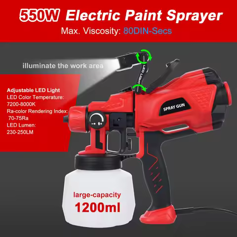 Paint Sprayer 550W Electric Spray Gun with 1200ML Container 3pcs 1.0/1.8/ 2.5mm Replaceable Nozzles 