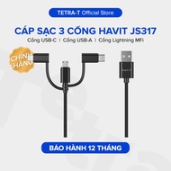 3 In 1 HAVIT JS317 Multifunctional Charging Cable 1m long, High-Quality Nylon Braided - Genuine Product