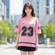 KATUN Women's Oversized T-Shirt Dusty Pink Number Motif 24s Combed Cotton Women's Top Number 23 Stri