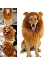 1入組寵物獅子頭假髮帽子，毛茸茸的寵物服裝配件，有趣的裝飾頭套，適用於狗