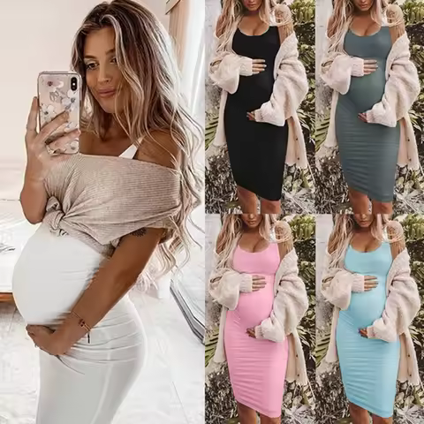 Women's Maternity Sleeveless Dresses Maternity Tank Dress Mama Baby Shower Pregnancy Dress