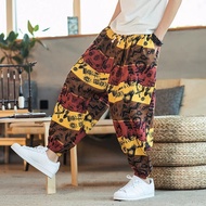 2023 Spring/Summer New Chinese Style Cotton Hemp Printing Men's Casual Pants Retro Large Fashion Linen Feet Pants