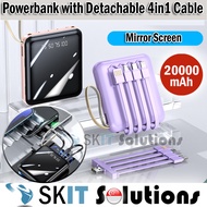 【SKIT SG】Mirror Screen 20000mAh Mini Power Bank 4in1 DETACHABLE Charging Cables Powerbank Emergency Battery Backup Charger with LED Light and Lanyard