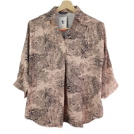 NEW Women's V-Neck Top JUMBO Rayon Branded BIG SIZE LD 110 130 CM 4256# - Cream Black, XXL