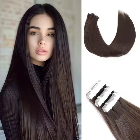 Synthetic Tape in Hair Extensions Natural Seamless Invisible Soft 26 inch Natural Hair Quality Strai