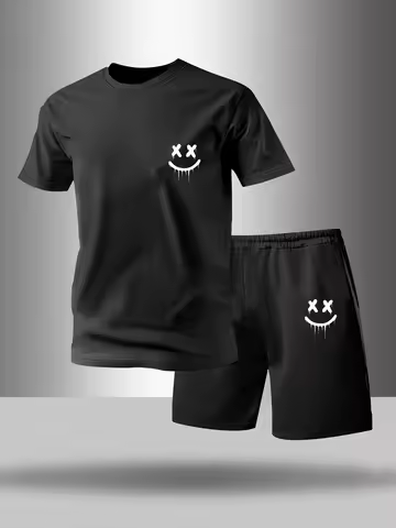 Two piece men's pajamas for spring summer autumn winter short sleeved shorts fashionable geometric p