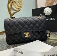 Chanel classic flap 23cm CF23荔枝紋黑金魚子醬牛皮