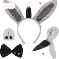 WINTE 4PCS Donkey Costume Set, Funny Animal Donkey Headband,  Bow Tie Tail Nose Donkey Ears Headband