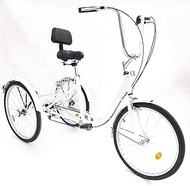 Home Office Tricycle With Shopping Cart 3 Wheel Adult Bicycle 24 Inch 6 Speed Adult Tricycle For Adults (Color : White)