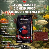Aqua Master Cichlid Fish Food 1kg – Colour Enhancer Pellet M (2.2–3.0mm) | Flowerhorn, Arowana, Osca