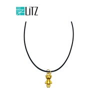 [SPECIAL] LITZ 999 (24K) Gold Teddy Bear Pendant with Stainless Steel Leather Choker Necklace EP0299