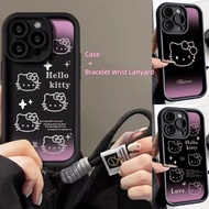 Cute Purple Gradient Hello Kitty Bracelet Case For OPPO R11 R11S RENO 2 3 4 5 6 Pro Plus Cellphone Case Cartoon Wrist Chain Strap Lanyard Fashion Shockproof