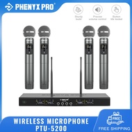 Phenyx Pro PTU-5200 Wireless Microphone System UHF Adjustable Frequency Metal Wireless Mic Set with 4 Handheld Mics 200ft Range Dynamic Microphones for Home Singing Karaoke Church