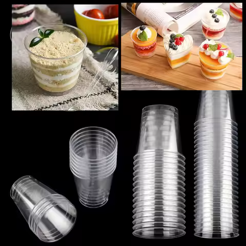 Reusable Transprent Plastic Disposable Dessert Cups Round Pudding Boxes Cupcake Muffin Cup Mould Kit