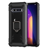 For LG V60 & V60 ThinQ Carbon Fiber Protective Case with 360 Degree Rotating Ring Holder(Black)