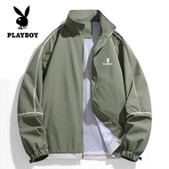 Jaket Baseball เพลย์บอยปกตั้งซิปแจ็คเก็ตลำลองสำหรับผู้ชาย