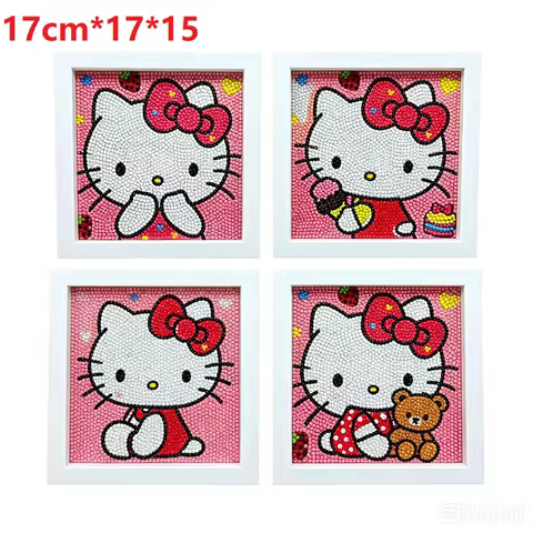 Sanrio Hello Kitty Full Diamond Painting Set With Frame Handmade Art Craft Home Decor Kids Gift