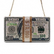 Handmade Full Diamond Inlaid European and American Style Dollar Flat Small Square Bag Bundle Party D