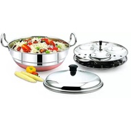 Diamond Stainless Steel Multi Kadai Steamer – Induction Base Copper Bottom Pot with Idly Plates (8 /