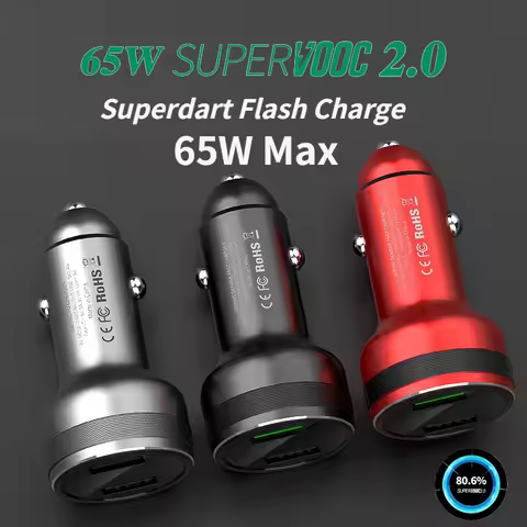 65W SUPERVOOC 2.0 Car Charger 65W Superdart Fast Car Charging Type-C Cable For OPPO Find X3 X2 Pro R