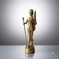 Thai Bronze Gold Plated Decorative Statue of Lord Sivali 23 cm High