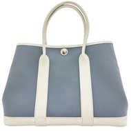 二手 HERMES Garden Party TPM 藍色 Lin 手提包，□R 印章（2014 年），帆布/皮革，藍/白皮革，女士。