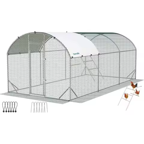 9x6.6t Metal Chicken Coop Run with Climbing Ladder, Walk-in Outdoor Cage, PVC Coated Chicken Wire, H