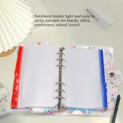 E-Easy To Use-A6 Budget Binder Cover, Waterproof PVC Ring Binder Cash Envelope Wallet For Planner Or